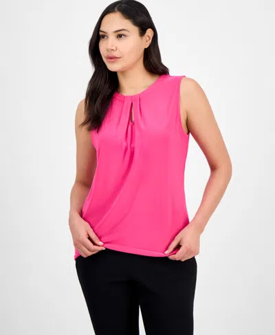 Kasper Women's Box-pleat Keyhole Solid Top, Regular & Petite Sizes