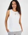 Kasper Plus Size Keyhole-neckline Sleeveless Top In Lily White