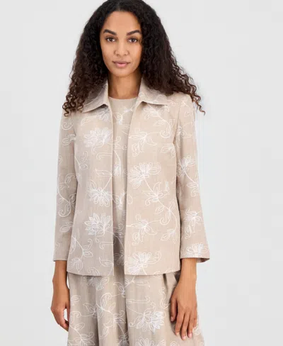 Kasper Women's Boxy Floral Embroidered Jacket In Brown