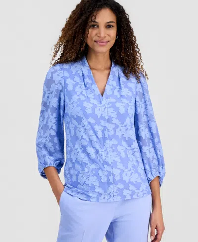 Kasper Burnout Floral Woven Shirt In Blue