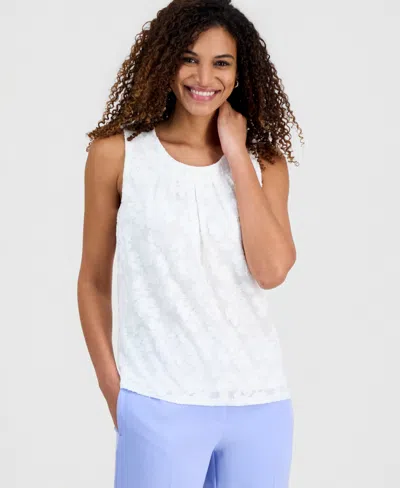 Kasper Women's Burnout Floral Sleeveless Top In White