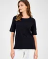 Kasper Women's Button-cuff Crewneck T-shirt