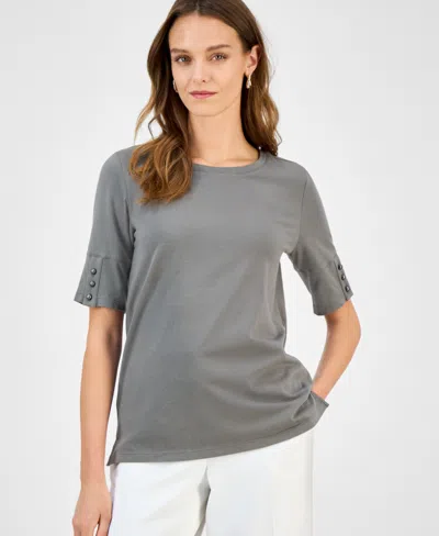 Kasper Women's Button-cuff Crewneck T-shirt