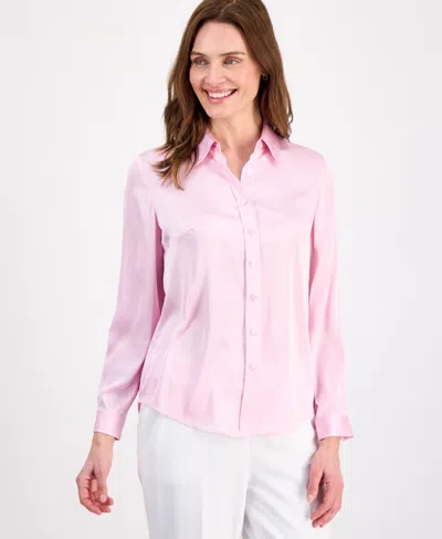 Kasper Women's Button-front Long-sleeve Collared Neck Blouse In Pink