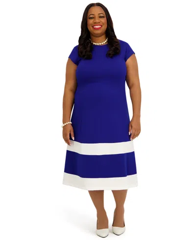 Kasper Women's Cap Sleeve Knee Length Fit & Flare Dress, Regular And Plus Size In Blue