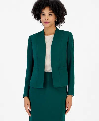 Kasper Women's Cardi Collarless Crepe Long-sleeve Blazer In Evergreen