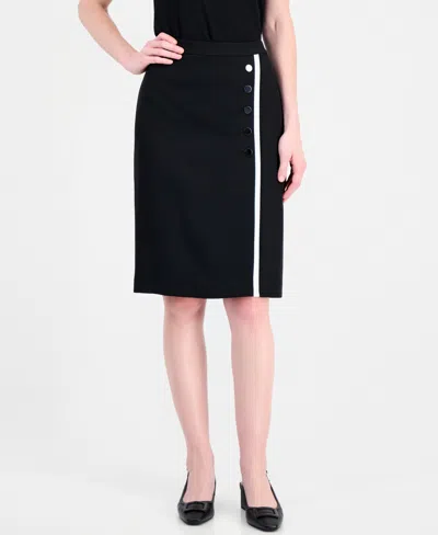 Kasper Women's Cb Zip Pencil Faux-wrap Rivet Skirt In Black