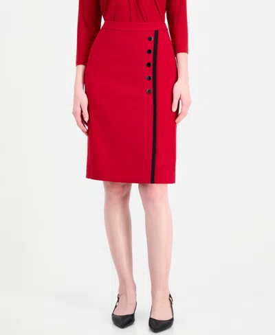 Kasper Women's Cb Zip Pencil Faux-wrap Rivet Skirt In Red