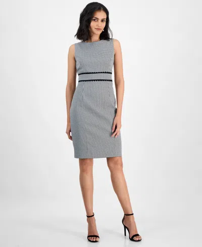 Kasper Women's Check Scalloped-trim Sheath Dress, Regular & Petite Sizes In Lily White,black