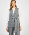 Kasper Windowpane Plaid Belted Vest