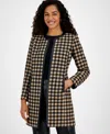 Kasper Womens Checkered Polyester Open Front In Toffee,black