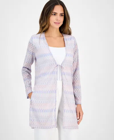 Kasper Women's Chevron-knit Tie-front Cardigan In Blue Lotus Multi