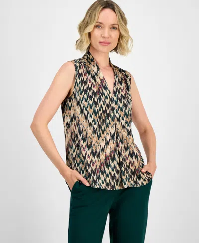 Kasper Women's Chevron-printed Satin V-neck Blouse In Multi