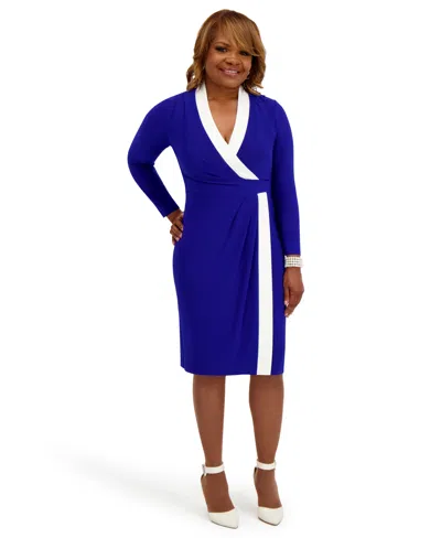 Kasper Women's City Wrap V-neck Dress In Blue