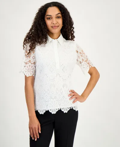 Kasper Women's Collared Lace Shirt In White