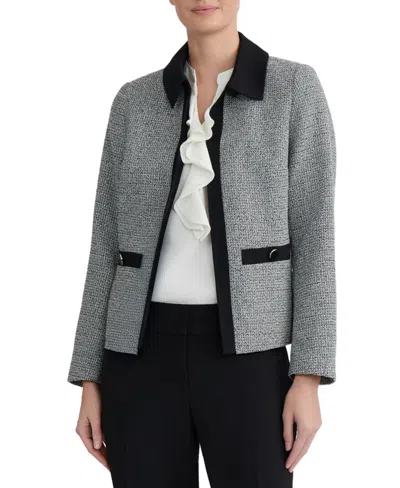 Kasper Women's Collared Tweed Combo Cardigan In Gray