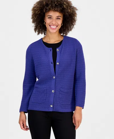Kasper Women's Collarless Button-front Cardigan In Blue