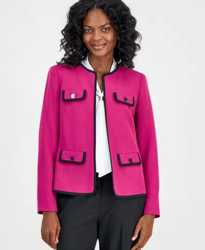Kasper Women's Collarless Contrast-piping Jacket , Regular & Petite In Pink