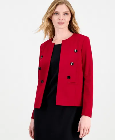Kasper Women's Collarless Double-breasted Jacket In Fire Red