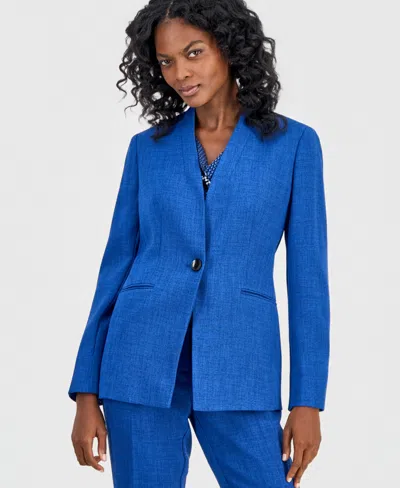 Kasper Women's Collarless One-button Jacket, Regular & Petite In Blue