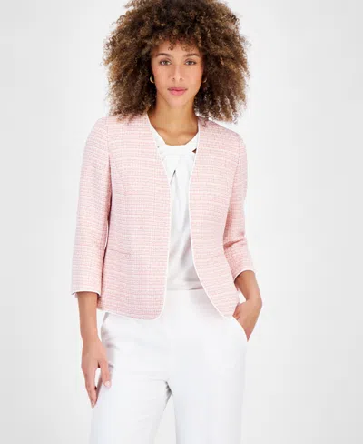 Kasper Women's Collarless Open-front 3/4-sleeve Jacket In Pink