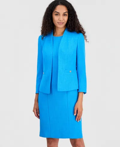 Kasper Women's Collarless Open Front Blazer In Blue