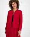 Kasper Petite Stretch-crepe Collarless Open-front Jacket In Red