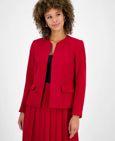 Kasper Women's Collarless Open-front Blazer In Red