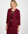 Kasper Women's Collarless Open-front Cuffed Jacket, Regular & Petite In Burgundy
