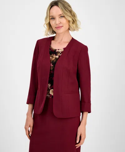 Kasper Women's Collarless Open-front Cuffed Jacket, Regular & Petite In Burgundy