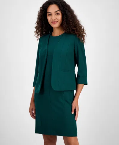 Kasper Women's Collarless Open-front Cuffed Jacket, Regular & Petite In Green