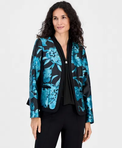 Kasper Women's Collarless Printed Cardigan Jacket In Multi