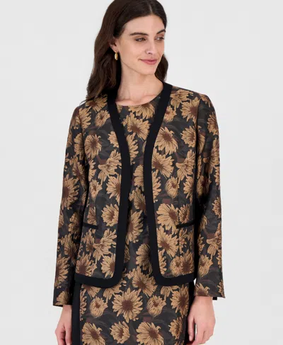 Kasper Women's Collarless Shoulder-padded Floral Cardigan In Multi