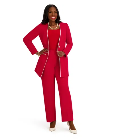 Kasper Women's Collarless Topper With Flat Piping Button-front Blazer In Multi