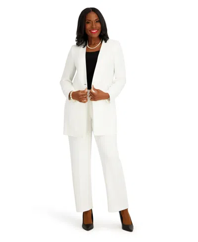 Kasper Women's Collarless Topper With Flat Piping Button-front Blazer In White
