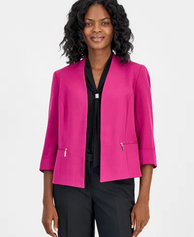 Kasper Women's Collarless Zip-pocket Cuffed-sleeve Jacket In Pink