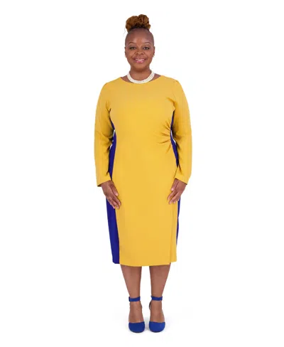 Kasper Women's Colorblock Long-sleeve Drape-front Midi Dress, Regular And Plus Size In Gold Sig,royal