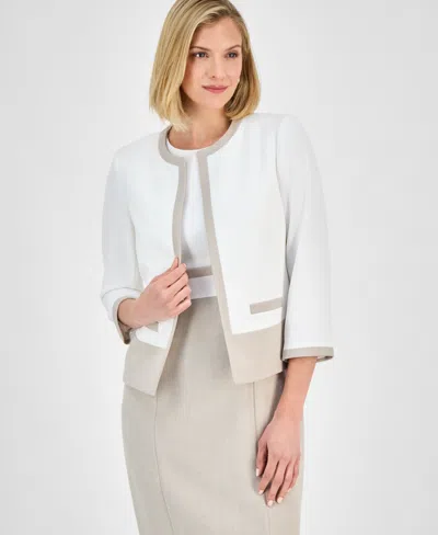 Kasper Womens Colorblocked Open Front Jacket Sheath Dress In Lily White,summer Straw