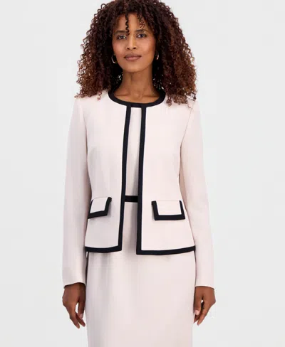 Kasper Womens Framed Colorblock Collarless Jacket Framed Colorblock Sheath Dress In Pink