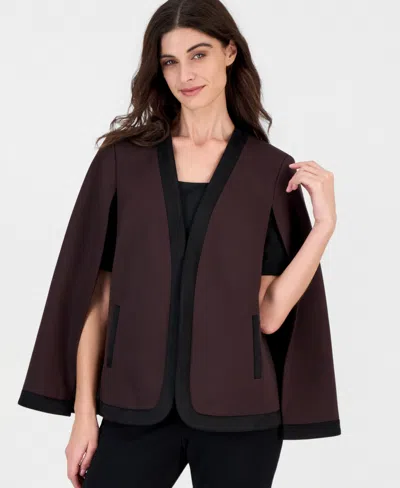 Kasper Women's Color-blocked Shoulder Padding Cape With Combo Framing In Rich Chocolate,black