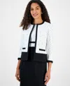 Kasper Plus Size Tweed Open-front Blazer In Vanilla Ice,black