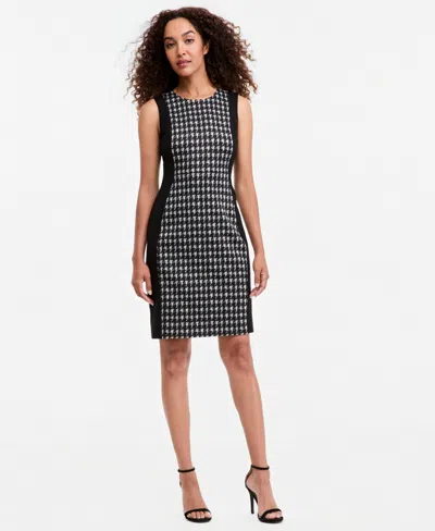 Kasper Women's Combo Princess Seam Sheath Houndstooth Dress In Gray