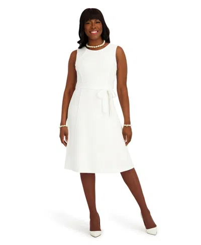 Kasper Women's Contrast Seam With Sash Sleeveless Midi Dress In White