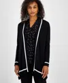 Kasper Women's Contrast-trim Open-front Cardigan, Regular & Petite In Black,white