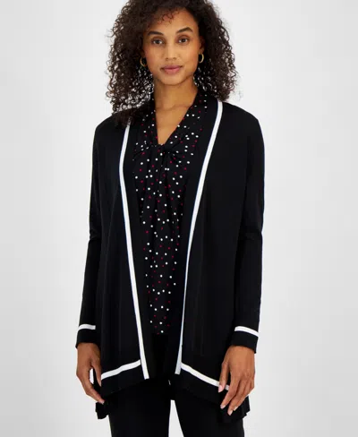 Kasper Women's Contrast-trim Open-front Cardigan, Regular & Petite In Black,white
