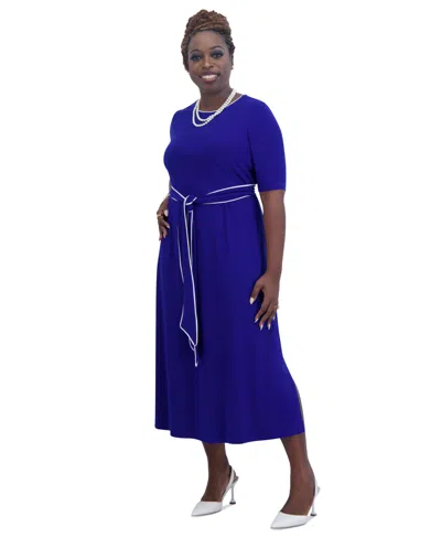Kasper Women's Tie-waist Short-sleeve Fit & Flare Dress In Royal Signature