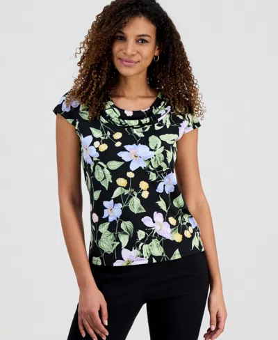 Kasper Women's Cowl-neck Cap-sleeve Floral Top In Multi