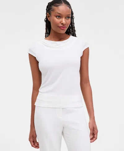 Kasper Women's Cowl Neck Cap Sleeve Top, Regular & Petites In White