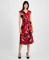 Kasper Women's Cowl-neck Sleeveless Midi Dress, Regular And Petite Sizes In Fire Red Multi