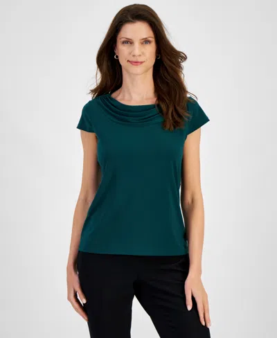 Kasper Womens Solid Polyester Blouse In Evergreen